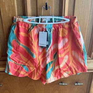 Vitamin A Coral, Teal & Yellow Abstract Print Shorts
